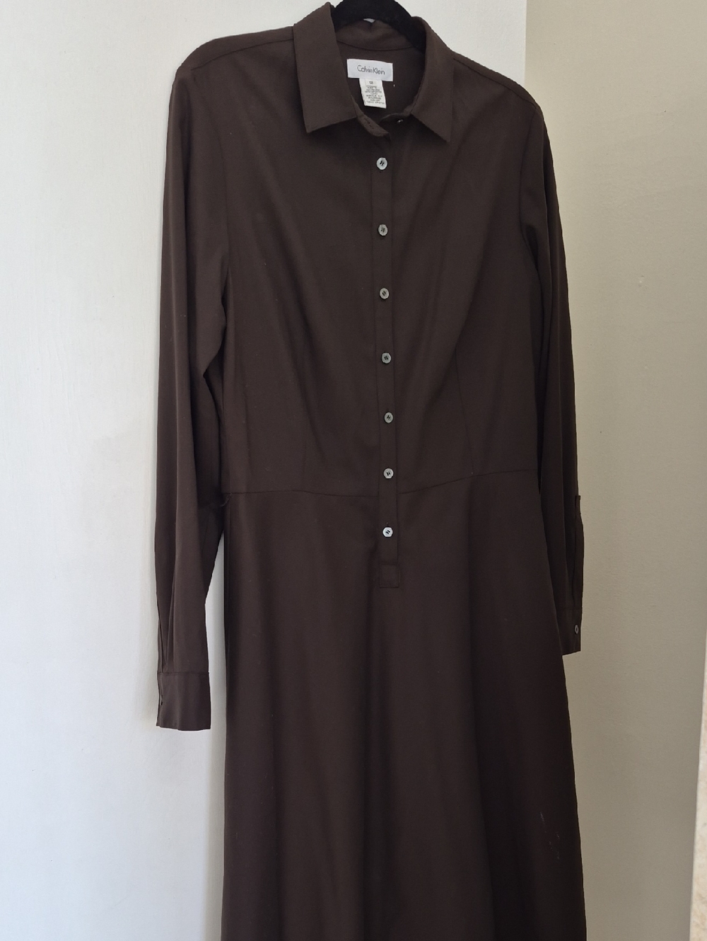 Calvin Klein Dark Brown Long-Sleeve Shirt Dress